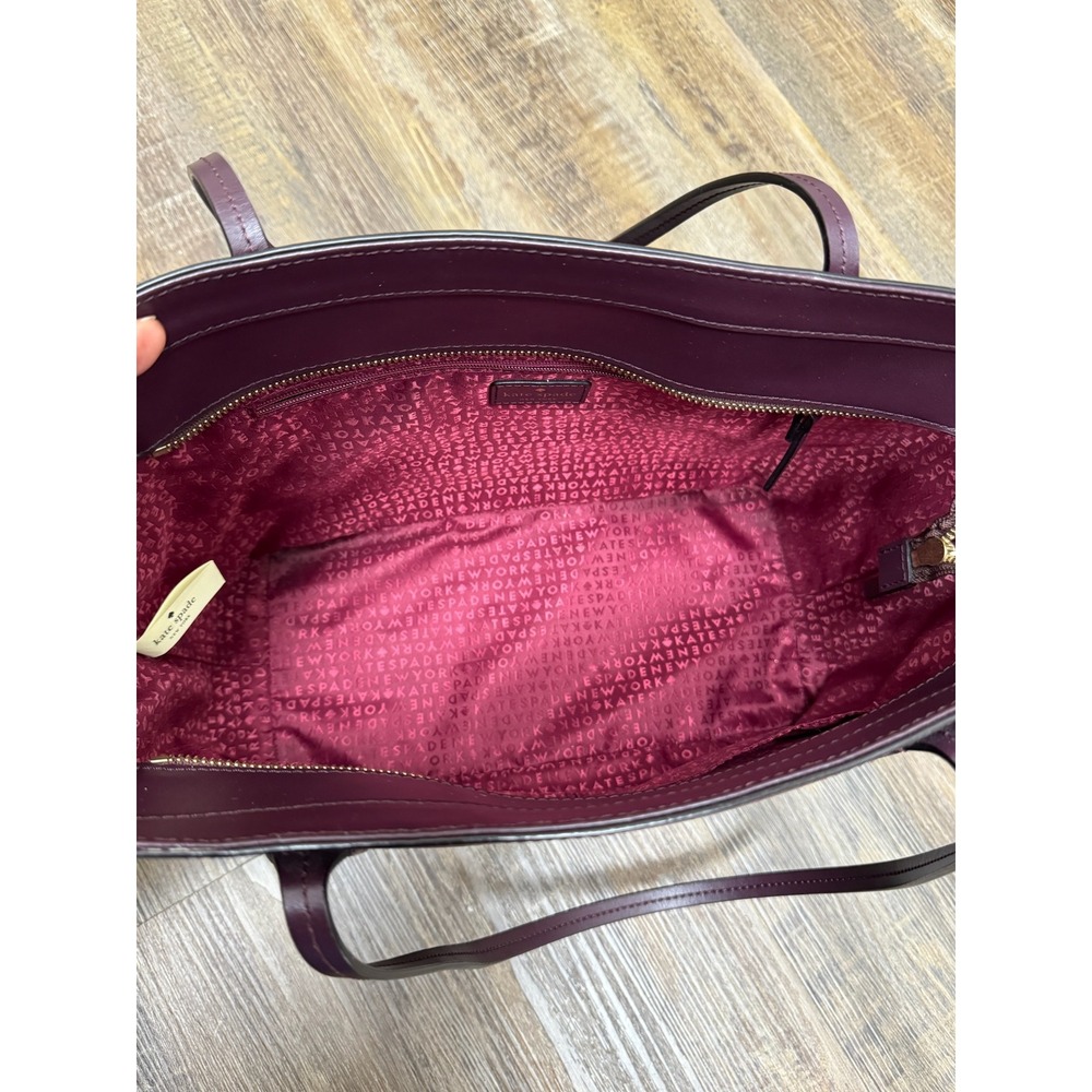 Kate Spade New York Leather Tote Bag Burgundy Plum Top Zip Shoulder Bag - Picture 12 of 16